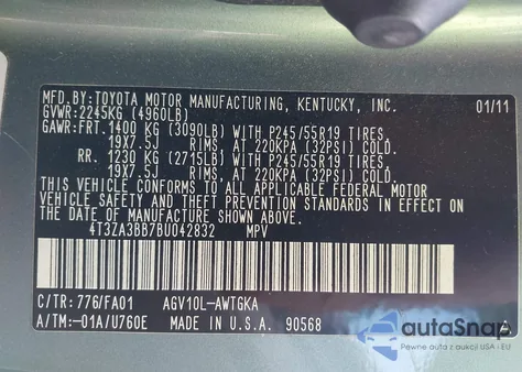 2011 Toyota Venza from USA, damaged, VIN 4T3ZA3BB7BU042832